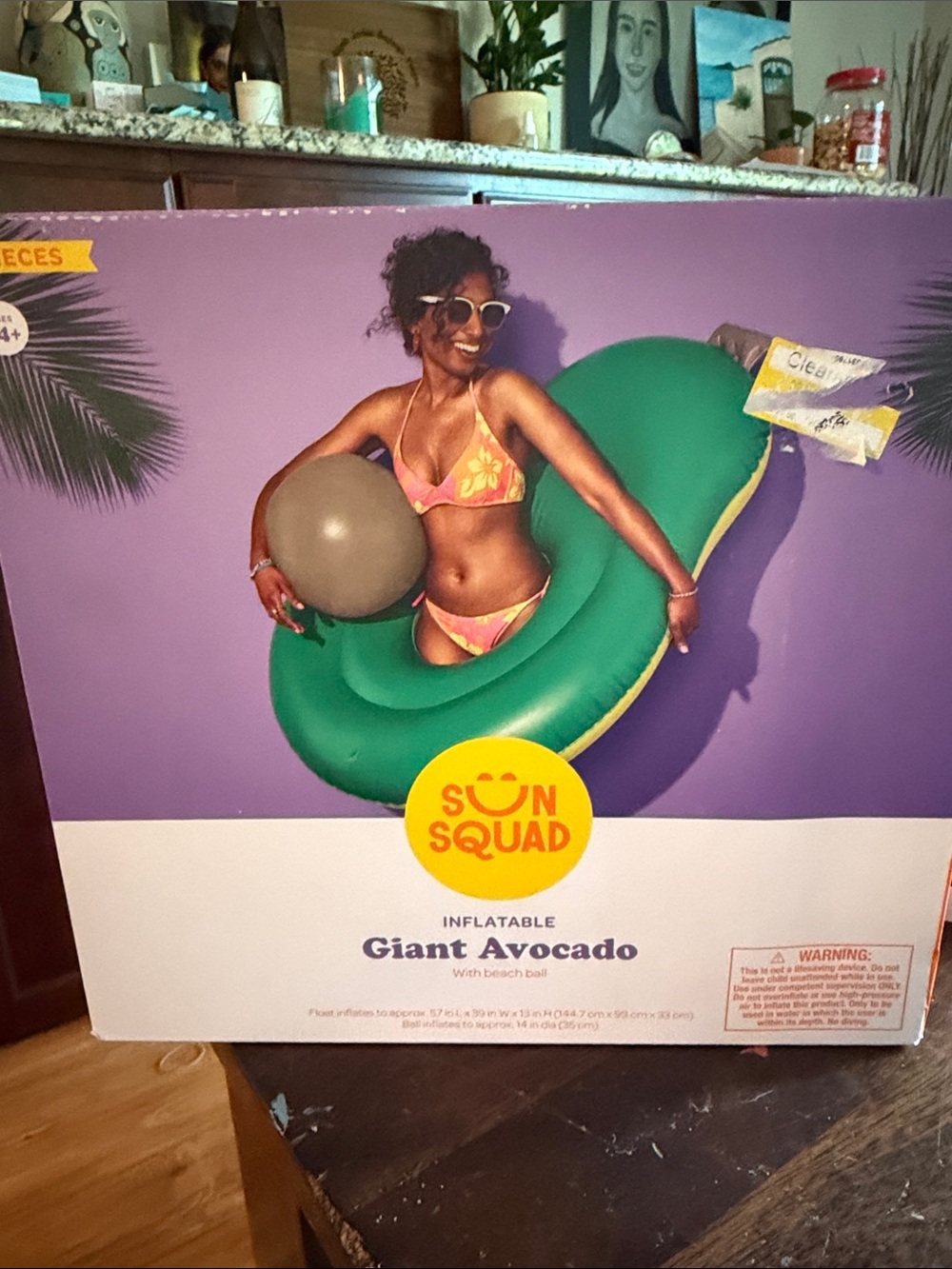 Sun Squad Inflatable Giant Avocado Pool Float with Beach Ball NIP